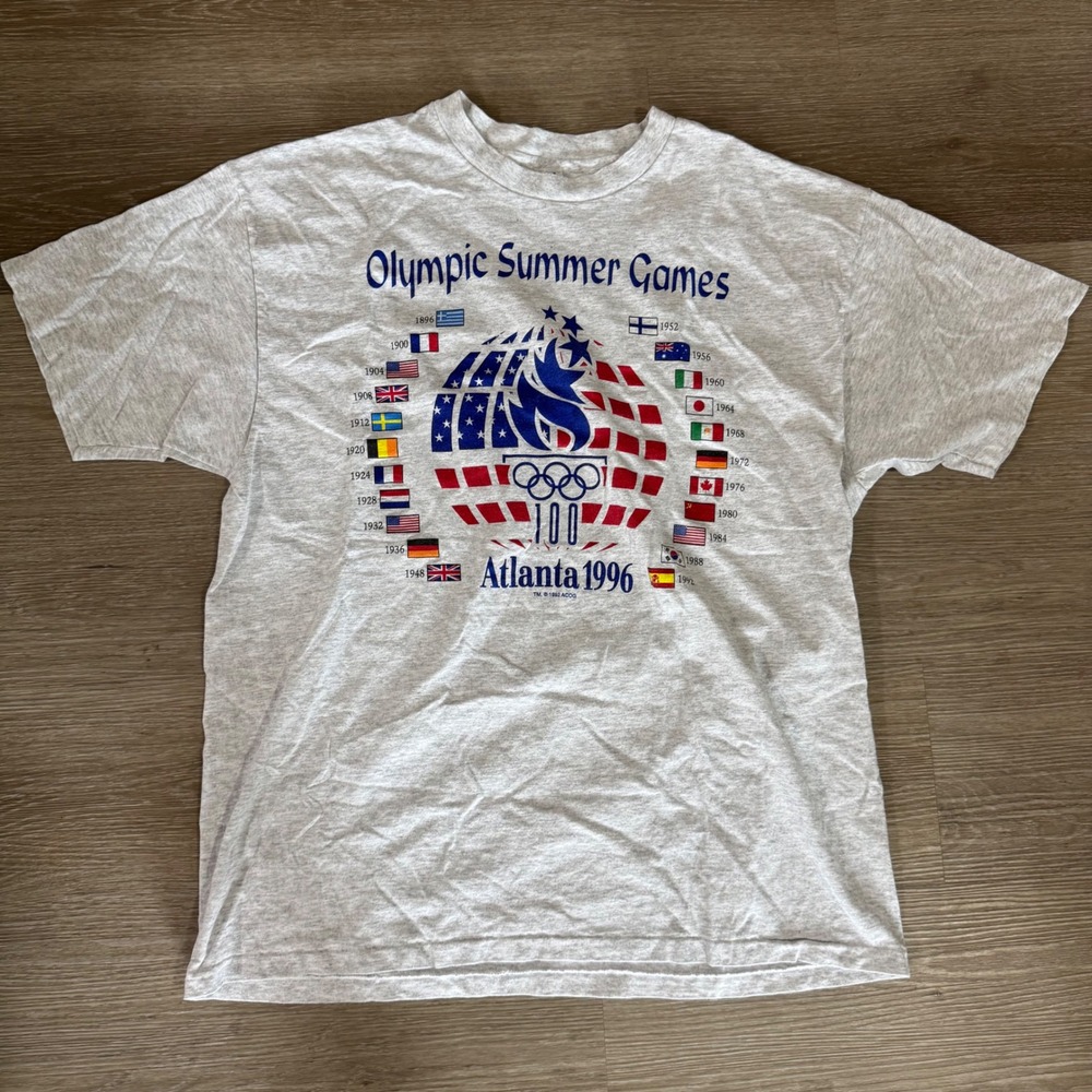 Hanes T-Shirt Mens XL Gray Atlanta 1996 Olympic Summer Games Vintage 90s Graphic